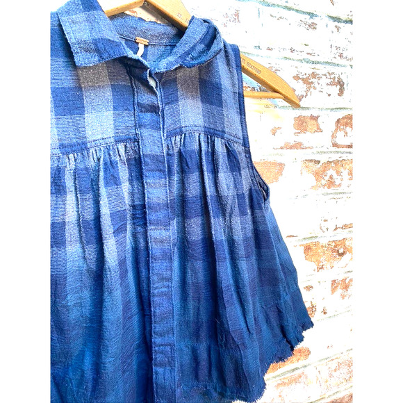 Free People Hey There Sunrise Ombre Plaid Flowing Swing Button Down Tank Top - Picture 5 of 9